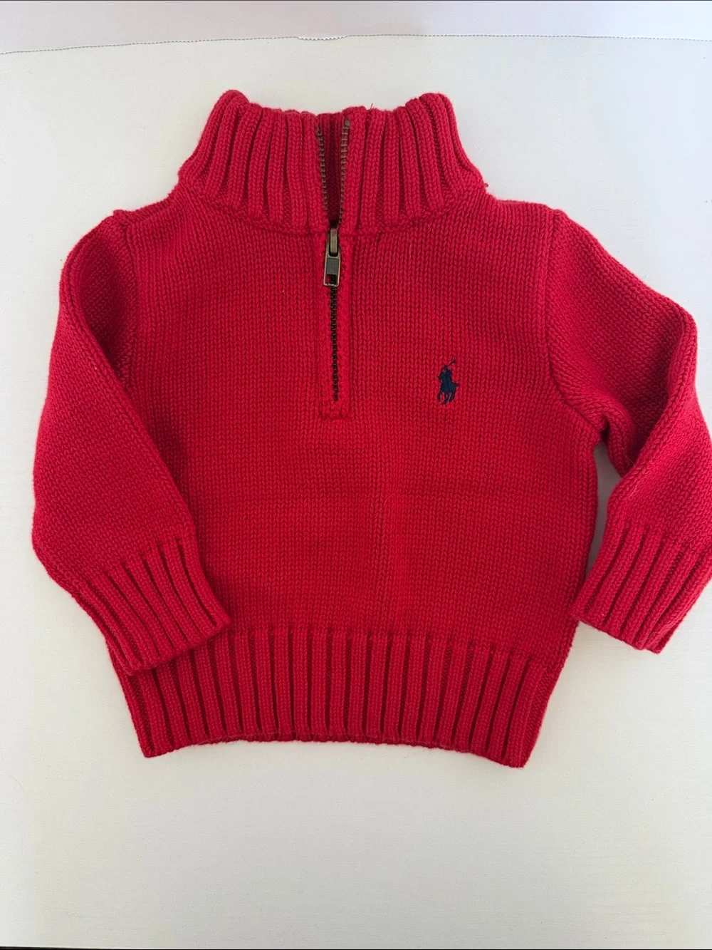 Ralph Lauren Bright Red Half-Zip Knit Sweater for baby 9month NWT